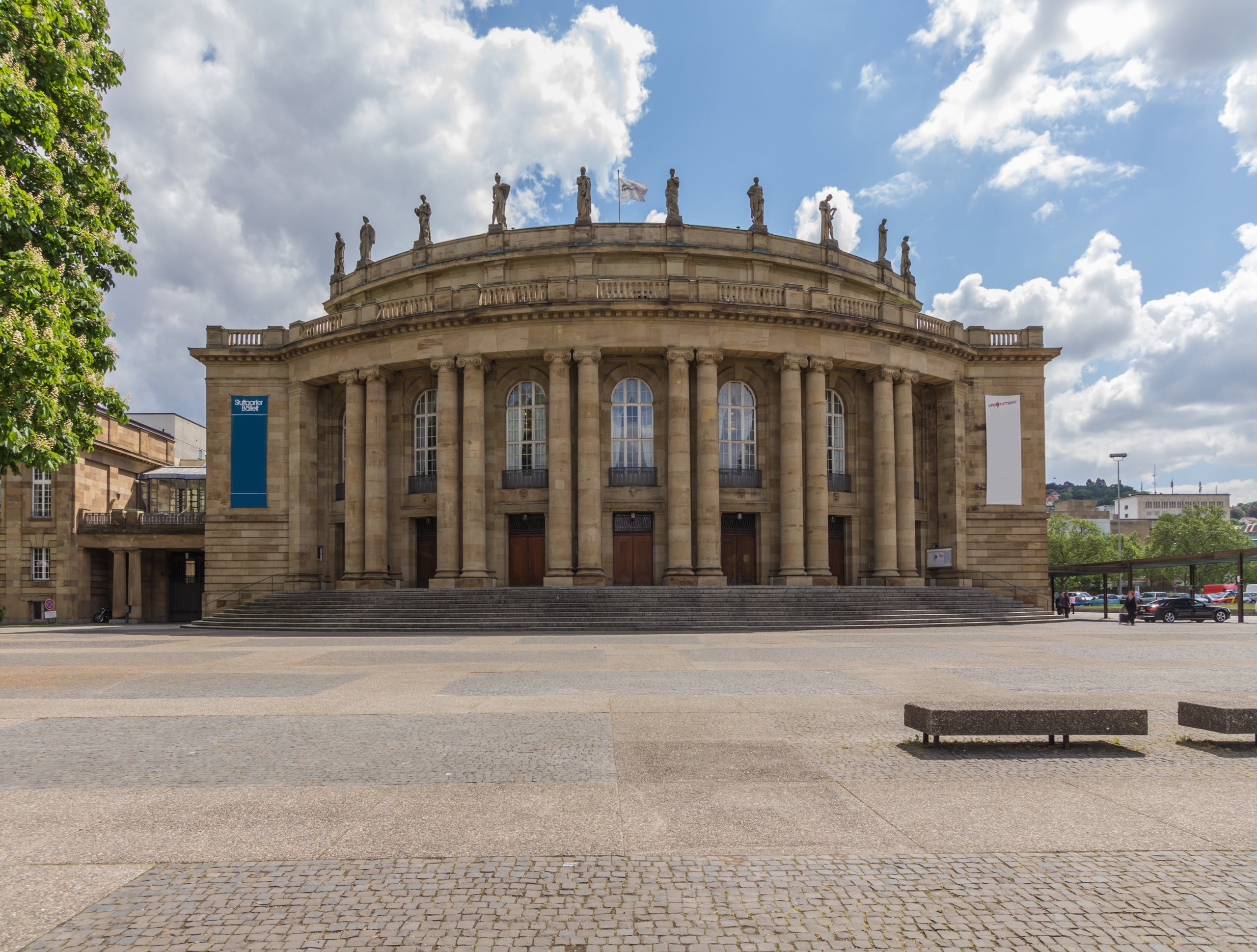 Neoclassical theatre building with columns and sculptures