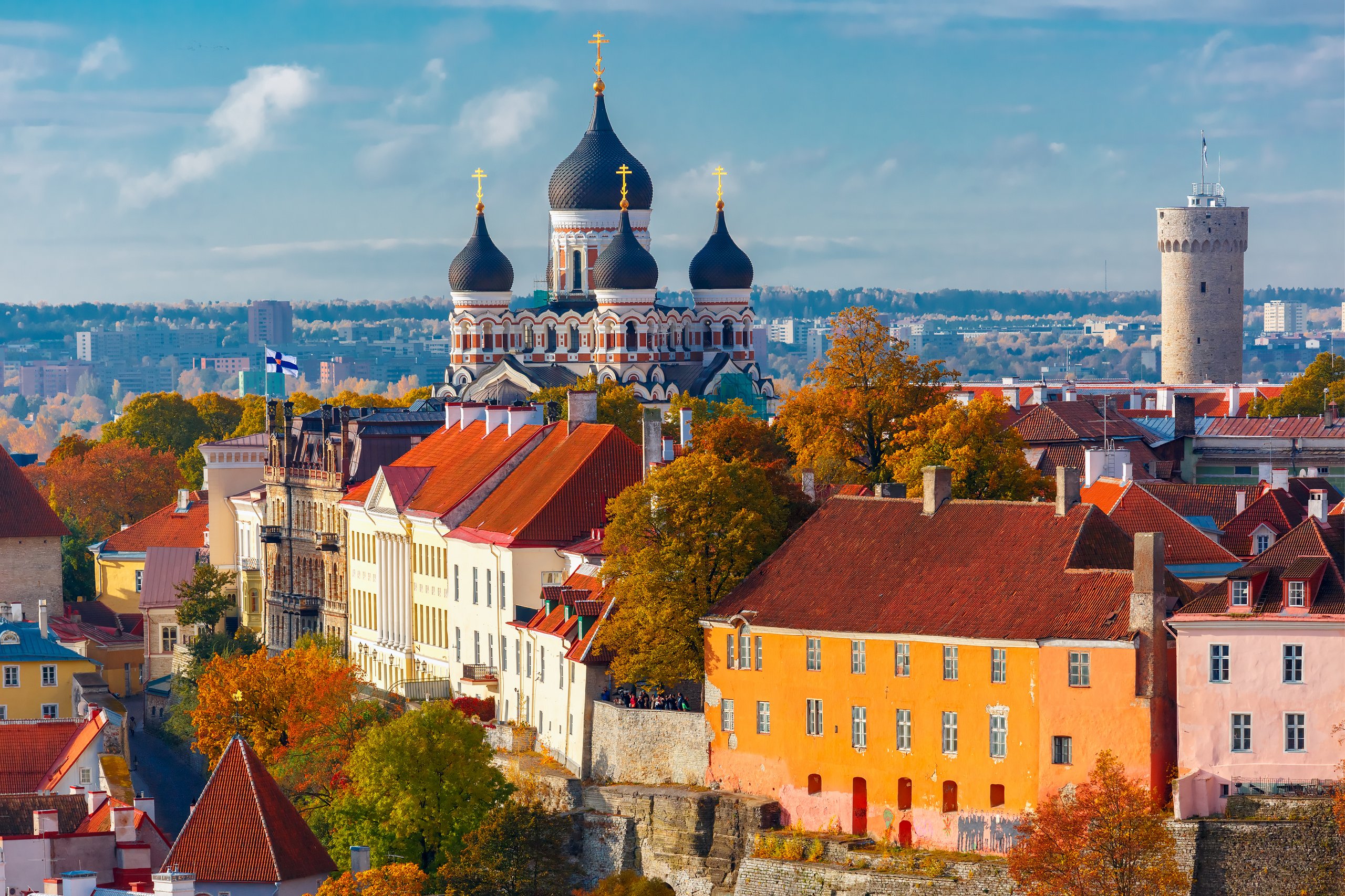 Tallinn old town with the Alexander Nevsky Cathedral in autumn