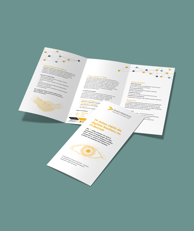 Folded flyer on 7P AIOps with graphics on a turquoise background